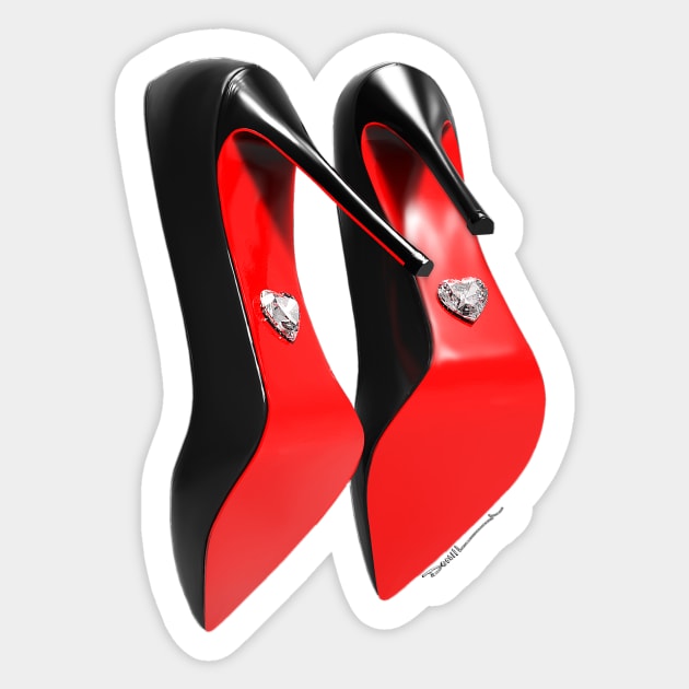 womens Red and black high heel shoes with Diamond Sticker by Donperion